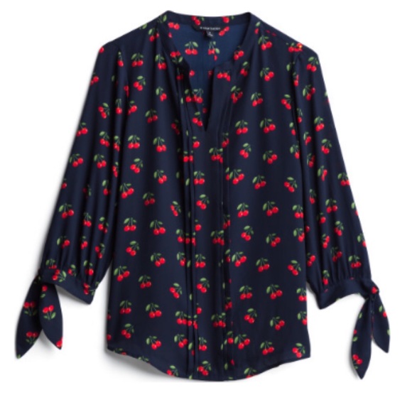 41 Hawthorn Tops - 41 Hawthorne Cherry Print Pleated Blouse Shirt